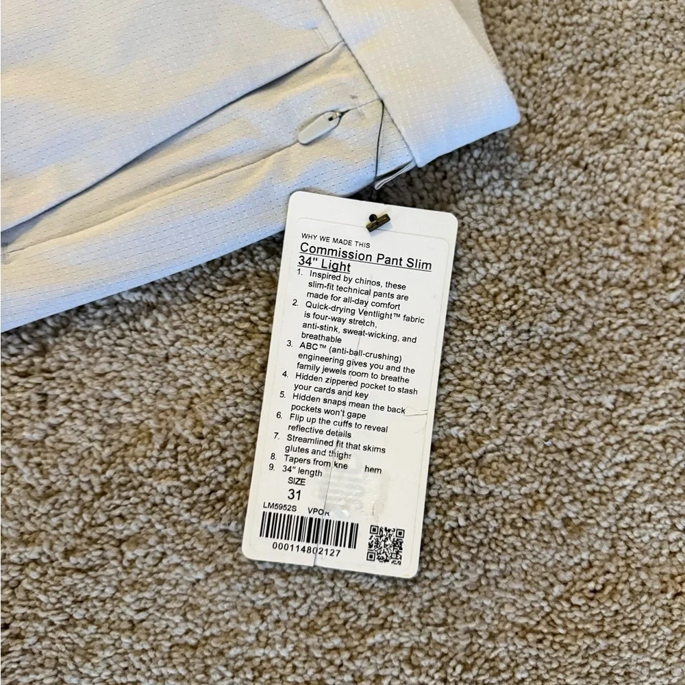 2020 Lululemon Commission Pant Slim Light 34” Vapor Golf Men’s Size 31 | Retired